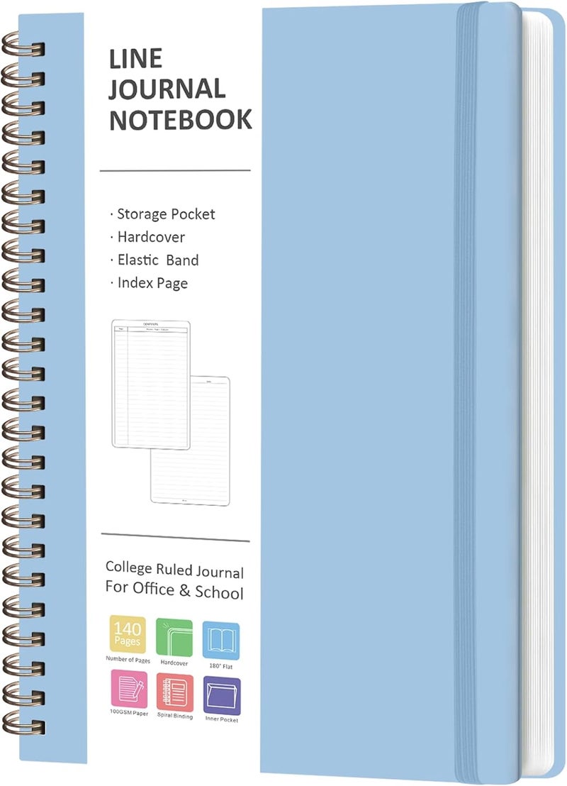 VALOME Journaling Notebooks, A5 Lined Spiral Notebook for Women & Men, 146 Pages College Ruled Hardcover Note Book for Work, Note Taking, Journaling, School, Writing (Blue) - Image 1